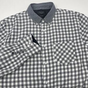 Rag & Bone Large Slim Fit Gray White Check Long Sleeve‎ Button Down Shirt